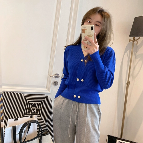 Весенний кардиган, модный короткий корсет, трикотажный свитер, коллекция 2022, городской стиль, V-образный вырез