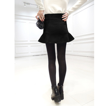 Short skirt autumn and winter women 2020 new Korean fashion fashion slim-fit ruffle bag hip skirt wild wool skirt