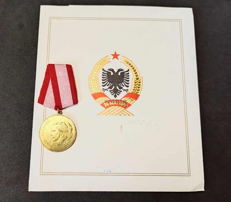 Albania Naim Flish Medal 1990 Late Period Certificate Albania Naim Flish Medal 1990 Late Period Certificate