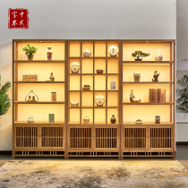 Solid Wood Bou Ancient Shelf Tea Show Rack Old Elm Wood Shelving Tea Room Tea Room Tea House Puer Porcelain Clay Pot Multi Treasure Cabinet