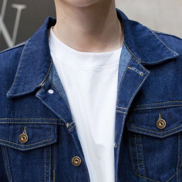 2018 xuân xanh đậm nam Hàn Quốc áo khoác denim giản dị áo khoác mỏng áo sơ mi denim quần áo nam hoang dã áo trung niên
