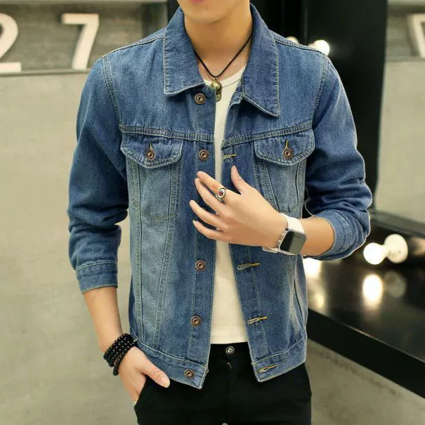 Mẫu áo thu đông 2018 nam Hàn Quốc giản dị áo khoác denim nam mỏng tay dài áo khoác nam quần áo thủy triều hoang dã áo da nam