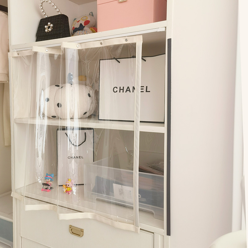 Transparent Dust-Proof Curtain for Open Wardrobe, Sliding Track Curtain for Closet, Storage Cabinet Curtain, No-Drill Installation