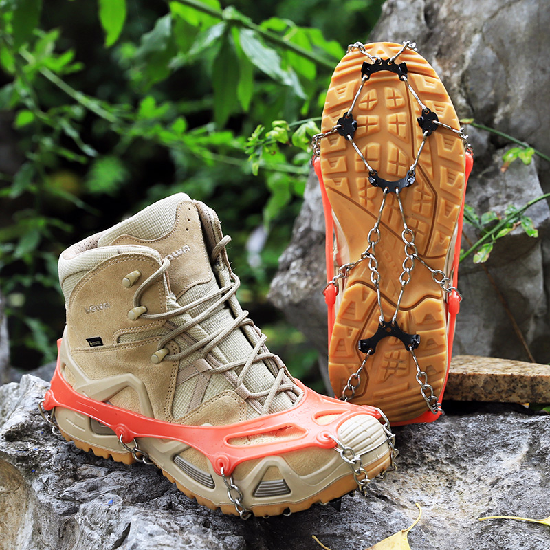Outdoor snow eight-tooth non-slip shoe cover shoe chain 8-tooth reinforced crampons high-quality latex rainy day stone road delivery storage bag