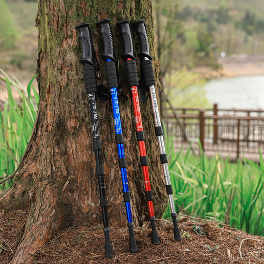 Outdoor aluminum alloy trekking pole with straight handle 3 sections/4 sections