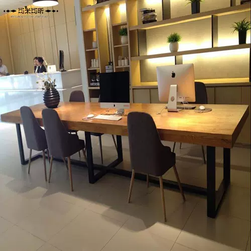 Лофт простая большая длинная встреча стола стола Американский столик с твердым деревом промышленного стола Железо Железо Длинное столовое стол мебель