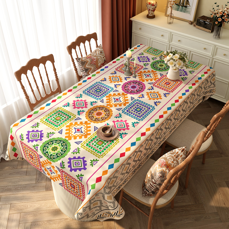 Ethnic Style Tablecloth Waterproof, Oil-Proof, Stain-Proof, No-Wash Rectangular Tablecloth, Light Luxury and High-End Coffee Table Tablecloth