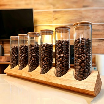 Glass coffee bean storage jar sample display bottle sealed jar grain storage box chinese herbal medicine storage jar rack