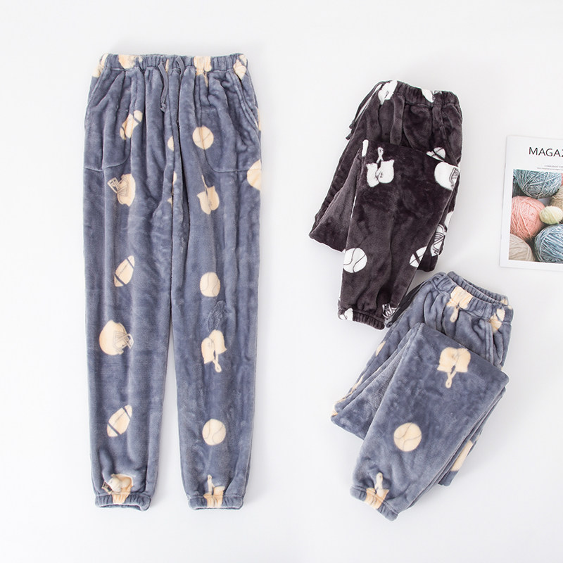 Winter thickening men and women couples sleeping flannel ferret coral heating home trousers large size