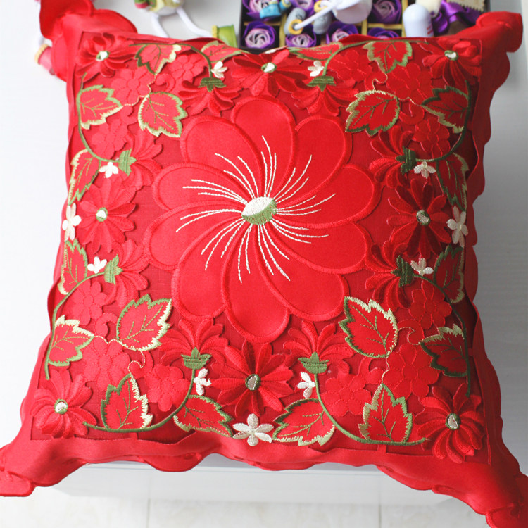 Big red festive wedding cushion cover pillowcase embroidered fabric decoration without core European style