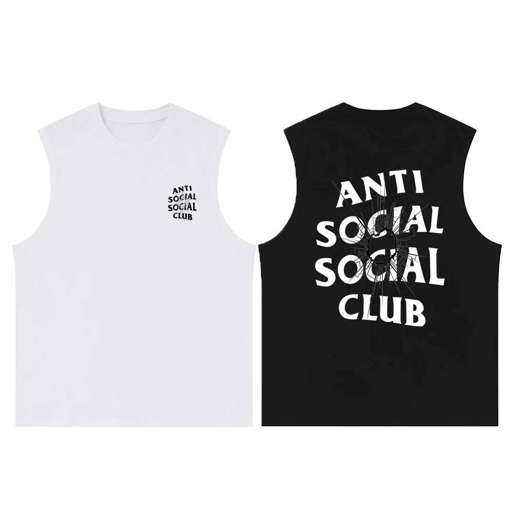 Пустой принт с разорванной надписью ANTI SOCIAL SOCIAL CLUB ASSC на футболке без рукавов свободной посадки хлопковый жилет