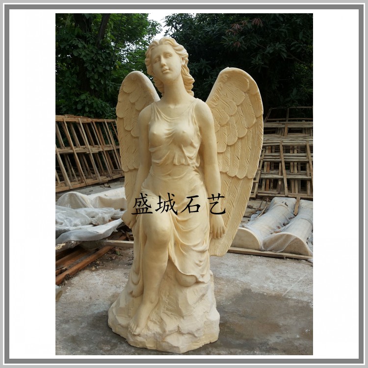 Sheng City Stone Art Sandstone Angel Girl Sculpture Sandstone Au Style Round Carved Landscaped Landscaping Sculpture Park Landscape Decoration