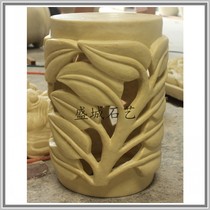Sandstone sculpture column pier European style three-dimensional rock relief mural background wall carved column flowerpot pier park shape