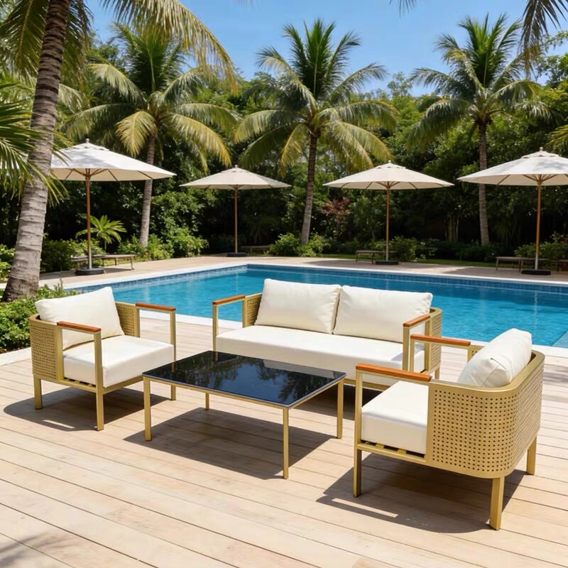 Outdoor Leisure Stainless Steel Sofa Set Waterproof and Sun-Resistant for Courtyard, Villa, Homestay, Hotel, and Community Outdoor Use