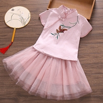 2021 Summer Girls short-sleeved Hanfu childrens Chinese style little girl modified retro princess baby super fairy suit