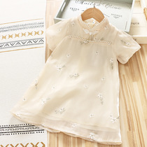 Thin White for black yellow skin baby Summer new girl nail bead cheongsam A- line dress children elegant cheongsam