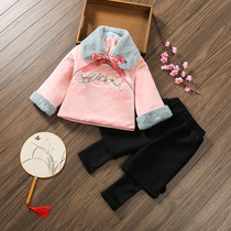 2020 winter childrens Hanfu jacket boys Tang suit plus cotton top Baby Hanfu little boy New Years eve suit set