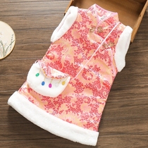 2021 girls autumn and winter new childrens clothing little girl princess dress national style improved cheongsam thick A dress