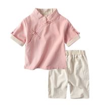 2021 Childrens Hanfu Summer and autumn mens and womens Hanfu suit Tang suit cotton and linen suit retro kindergarten round suit Chinese school