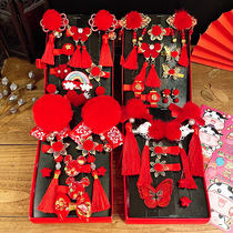 Festive gift suit New Year hair accessories set childrens New Year gift tiara girl baby Princess wind Red