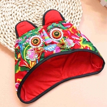 Baby tiger head hat big flower cloth childrens cotton traditional handicraft collection 100 days old gift plus cotton winter thick