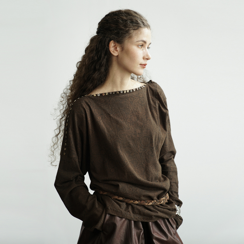 Asymmetrical Top with Paisley Print Knit Base Layer Shirt, New Spring 2026 Collection Asymmetrical Top with Paisley Print Knit Base Layer Shirt, New Spring 2026 Collection