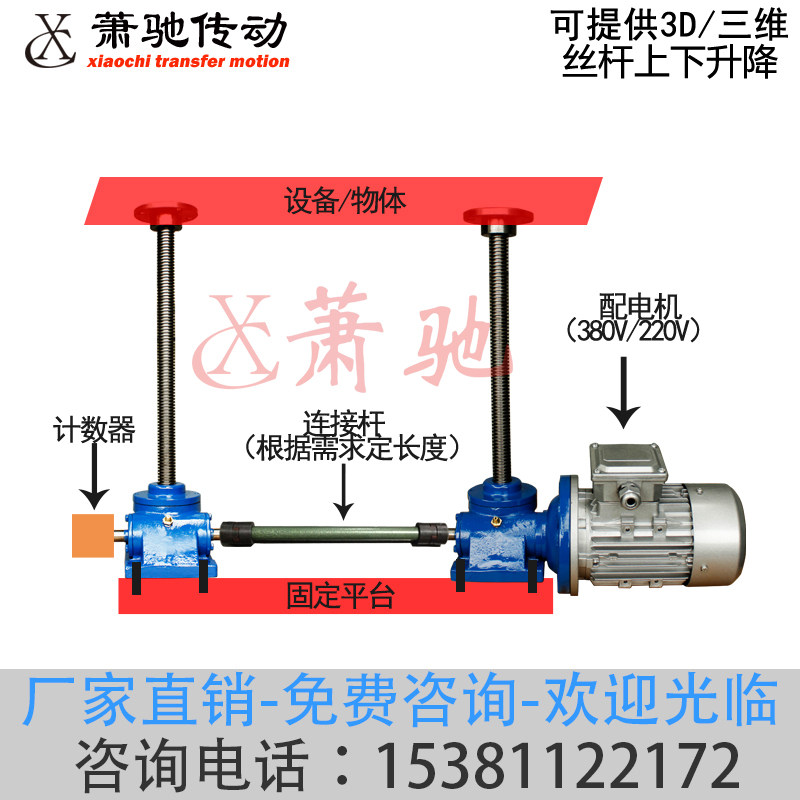 Xiao Chi transmission SWL2 synchronous linkage worm gear worm screw lifting platform hand-cranked small screw elevator