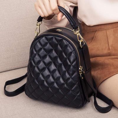 Hong Kong leather women's bag 2022 trendy mini backpack women's temperament first layer leather lozenge double-use small backpack