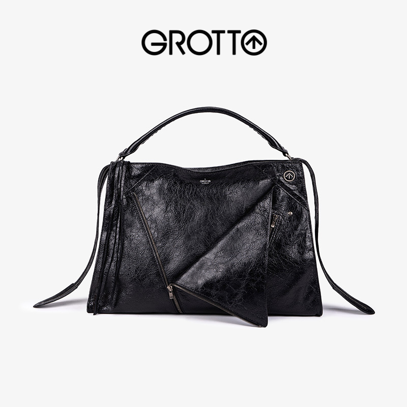 GROTTO MUSIC FOR 23 YEARS AUTUMN WINTER NEW TURNOVER Sheep Leather Large Capacity Commuter Hand Single Shoulder Diagonal Satchel-Taobao