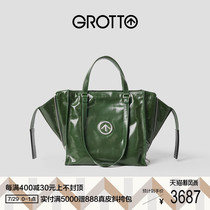 GROTTO Le Classic Lotus Bag Vintage Green Italian Leather Ladies Commuter Large Capacity Portable Tote Bag