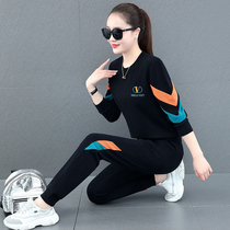 Sports set women spring and autumn 2021 New Fashion large size loose foreign sweatshirt casual running clothes two sets tide