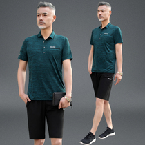 Middle-aged and elderly sports suit mens summer ice silk short-sleeved shorts father summer breathable two-piece casual sportswear