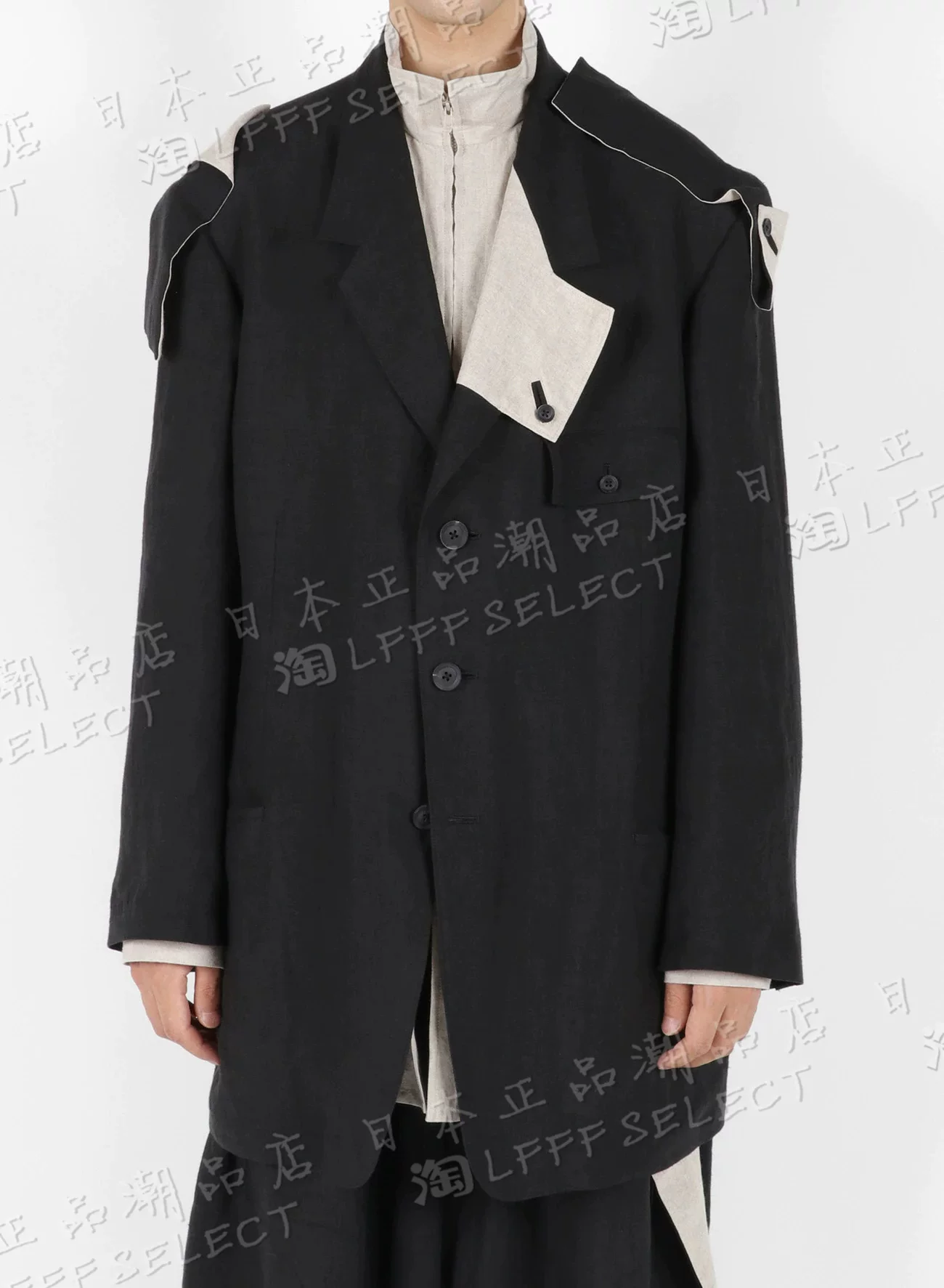 Японский закупочный агент Ямamoto Ёси 22SS LOOK 1 льняная ткань черно-белого цвета, декоративная куртка-свитер