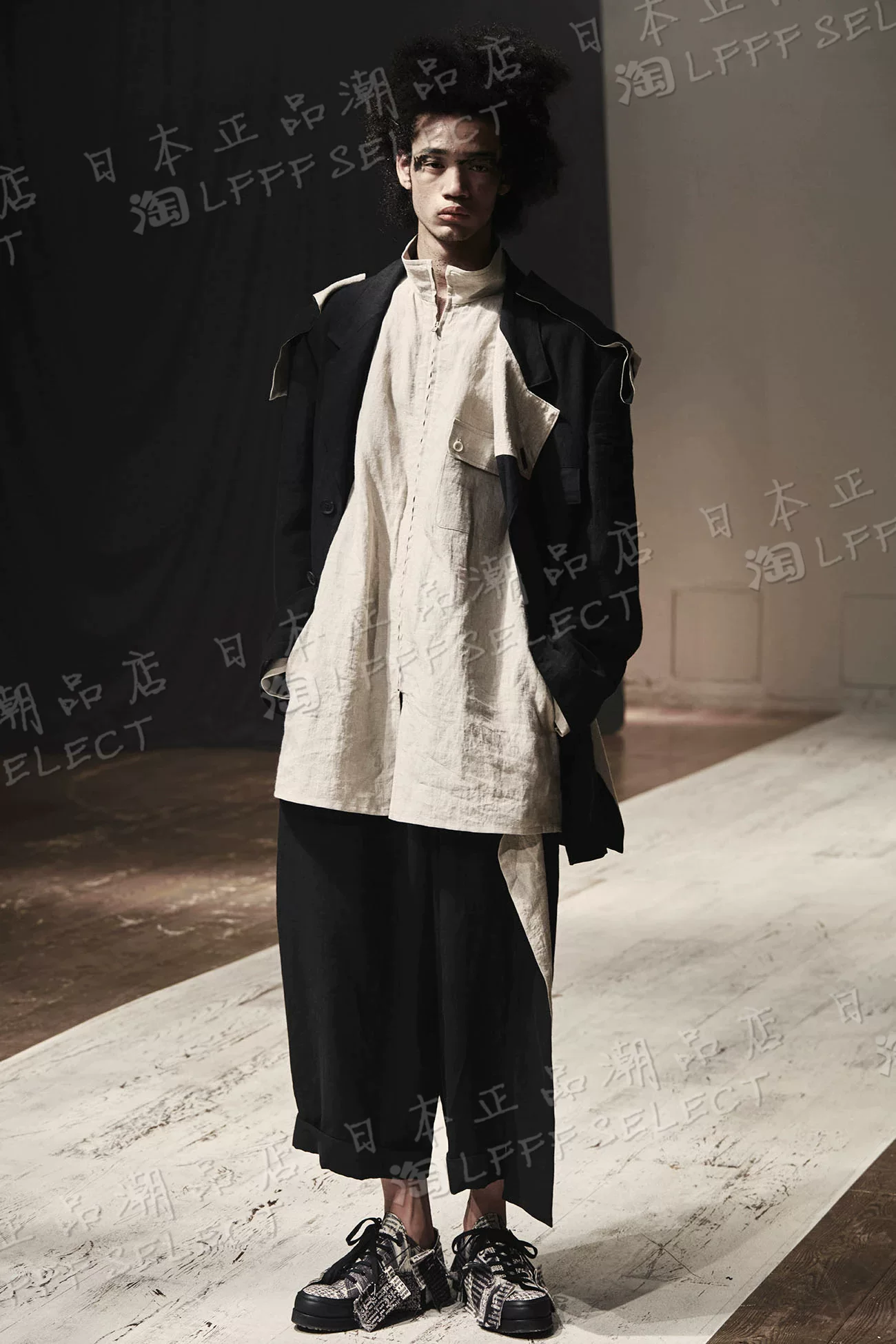 Японский закупочный агент Ямamoto Ёси 22SS LOOK 1 льняная ткань черно-белого цвета, декоративная куртка-свитер