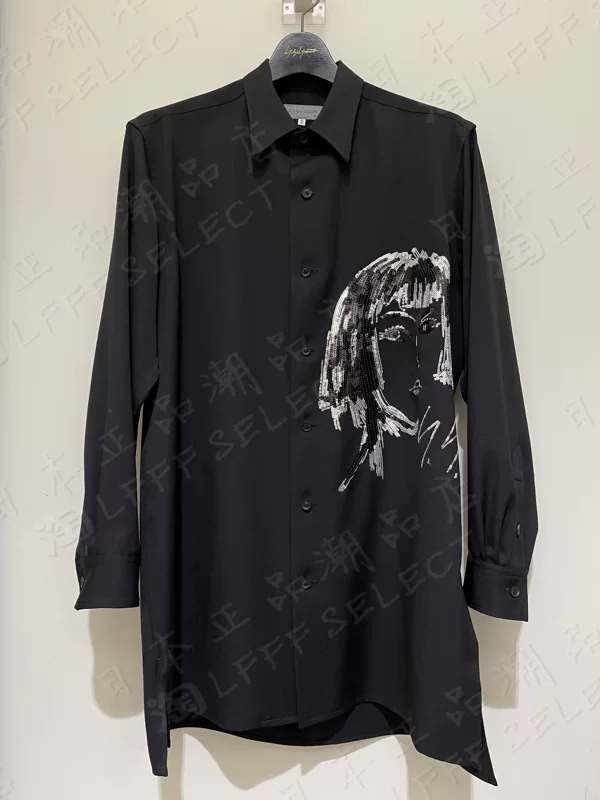 Японский агент по покупке Yohji Yamamoto 22SS wool RIE Miyazawa Aoi пайетки портретный узор рубашка