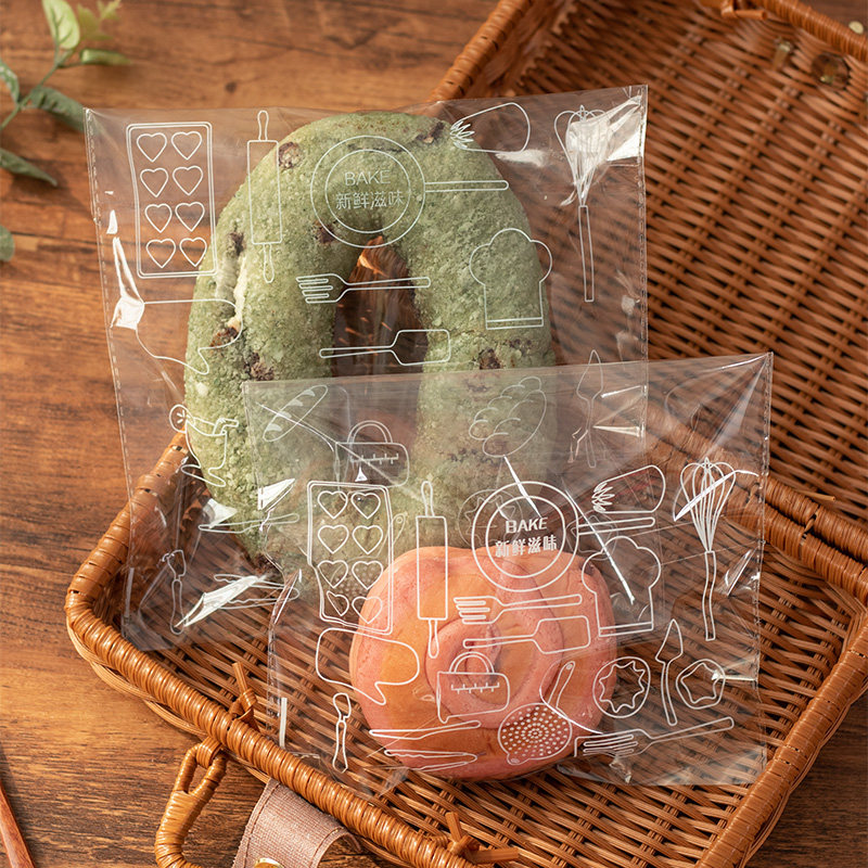 Bread bag packaging bag baking bread transparent bag long strip caterpillar donut bread bag food self-adhesive bag