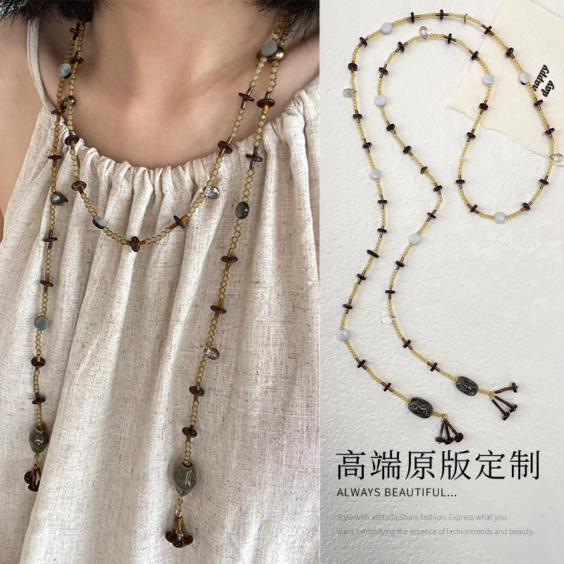 Bohemian Ethnic Style Long Beaded Necklace Niche Vintage New Chinese Style Clavicle Chain Neck Chain Summer