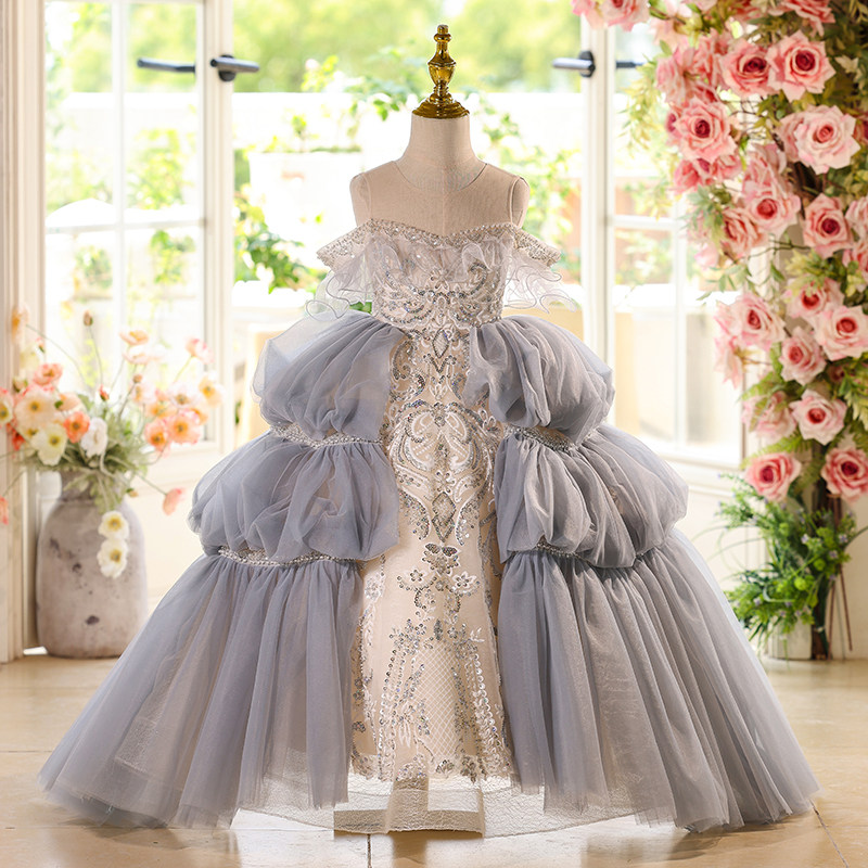 strapless open back dress High Girl Dresses Princess Children Clothing Anna Elsa Cosplay Costume