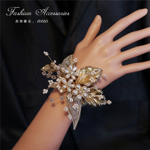 Цветок на запястье для невесты на лацкан, золотой браслет, изысканный стиль, европейский стиль