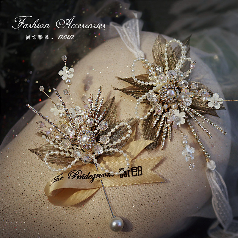 West Style Upscale Bridal Bridal Wrists Fancy Knot Wedding Handflower Ring Boutique Groom Bridegroom Bridegroom Chest Flowers West Suit Brooch 