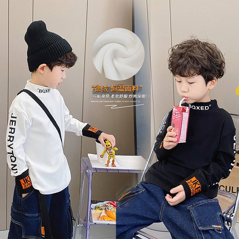Semi-high collar autumn clothes boy children long sleeve inner lap clothes in children's baby pure cotton inner lap pure color elastic blouses