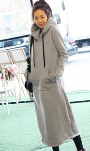 Korean version of autumn and winter new casual loose large size cotton solid color long-sleeved hooded sweater dress custom