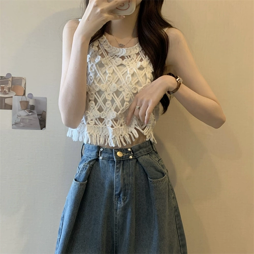 Летний сексуальный белый жилет без рукавов, французский стиль