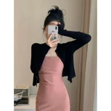 Черный шелковый трикотажный летний кардиган, платье-комбинация, куртка, накидка