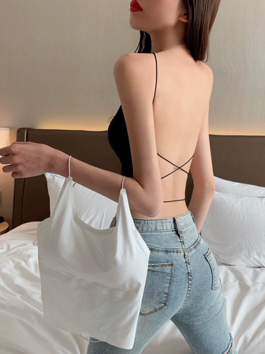Сексуальный шелковый топ с чашечками, нижнее белье, черное белье для повседневной носки, тонкий ремешок, с открытой спиной