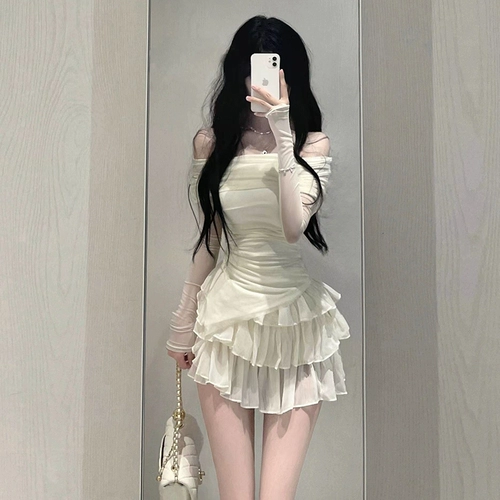 Приталенный комплект, юбка, лонгслив, мини-юбка, открытые плечи, высокая талия