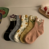 Милые летние тонкие японские носки, трехмерные дышащие гольфы в форме цветка, в цветочек, средней длины