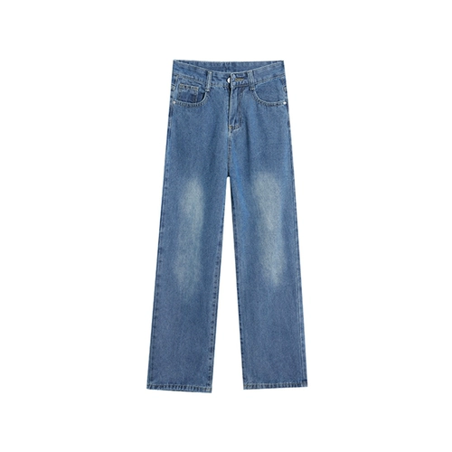 Джинсы, летние штаны, высокая талия, свободный прямой крой, подходит для подростков