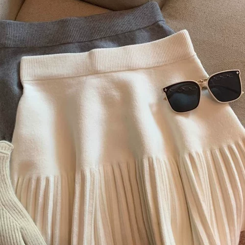 Летняя эластичная короткая трикотажная юбка в складку, высокая талия, А-силуэт