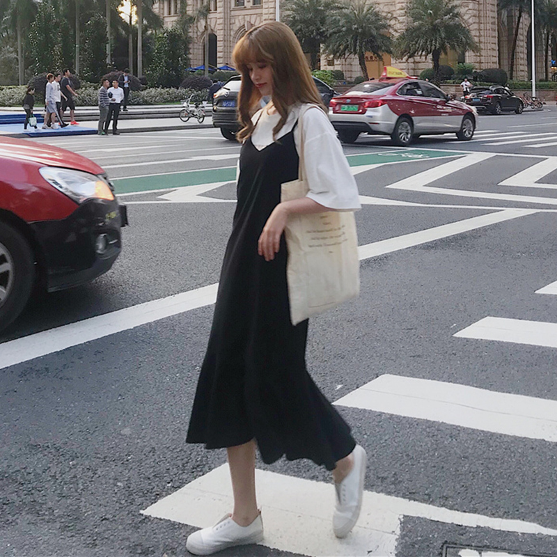 Fashion new Summer chic Korean version pure black pendant with sleeveless fish tail long foreign dress Baby Boom